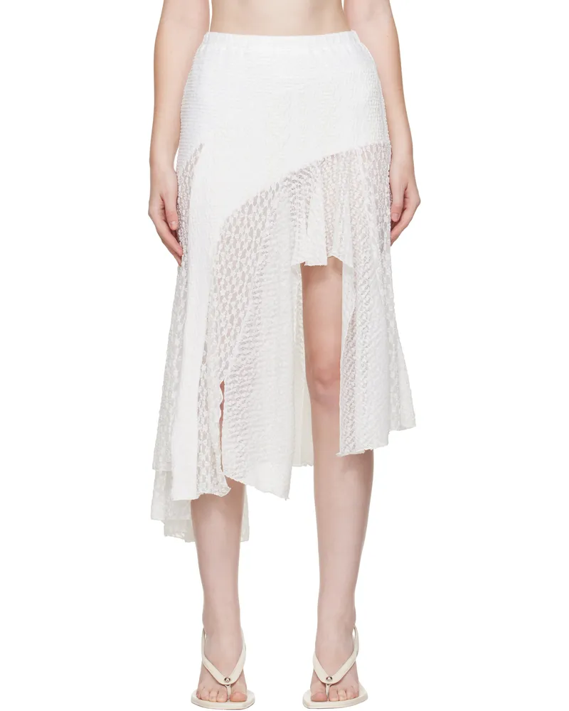 pushBUTTON White Lace Trim Mermaid Midi Skirt White