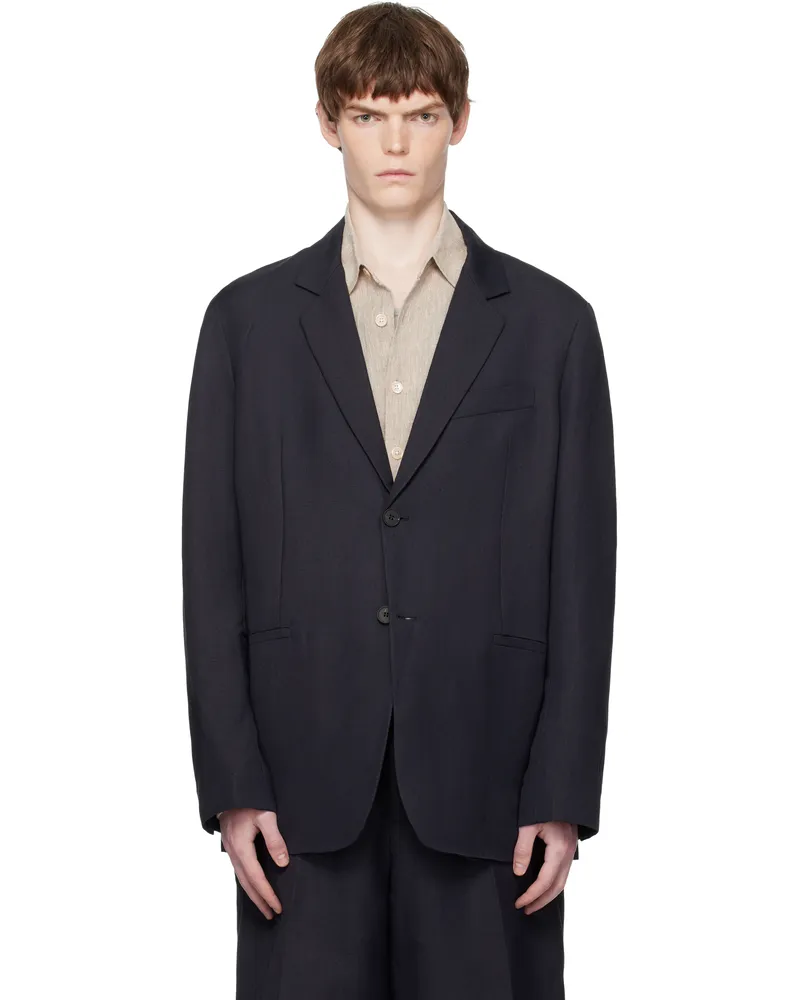 Studio Nicholson Navy Roversi Linen Blazer Darkest