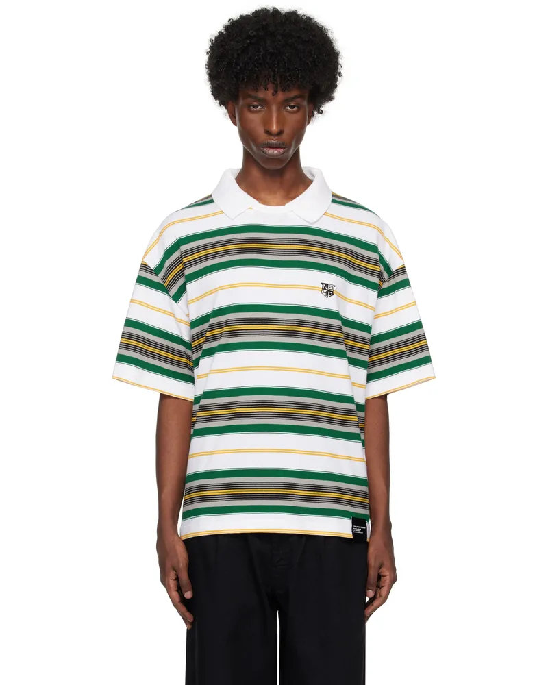 Neighborhood Multicolor Border Crewneck Polo White