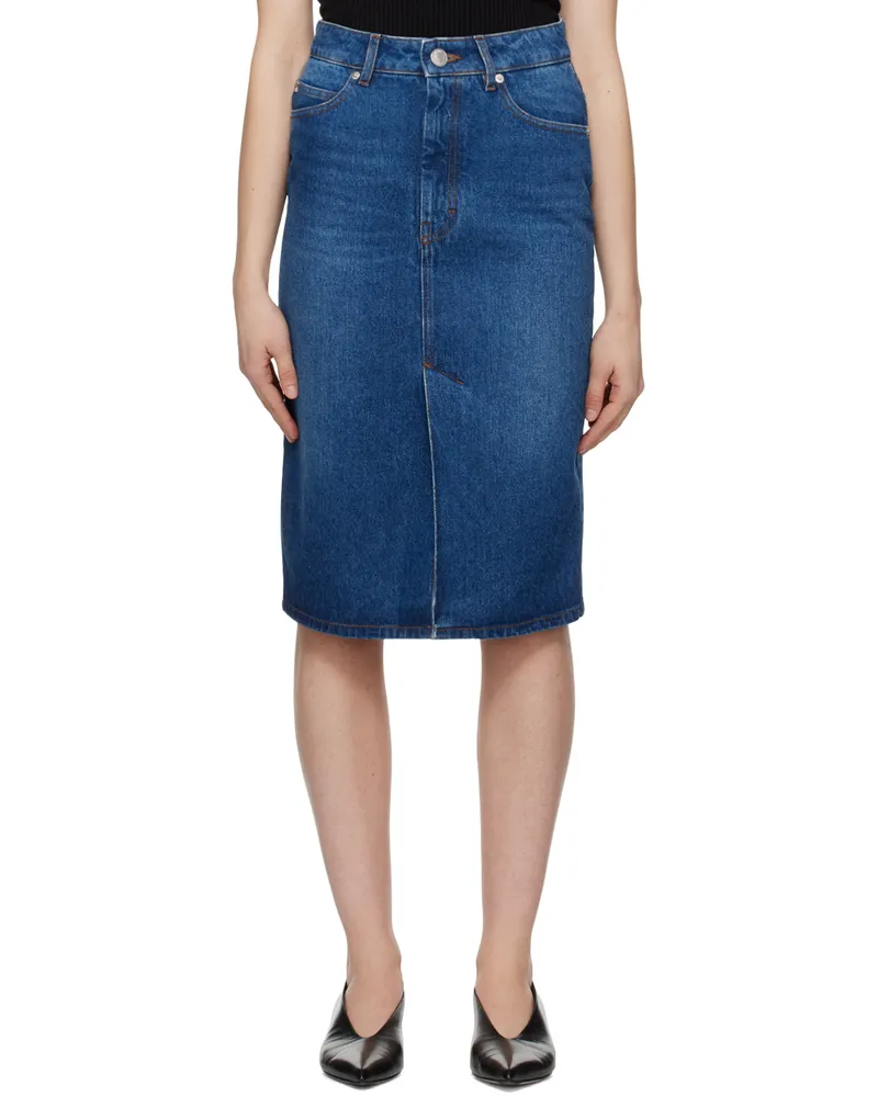 AMI Paris Blue Faded Denim Midi Skirt Used