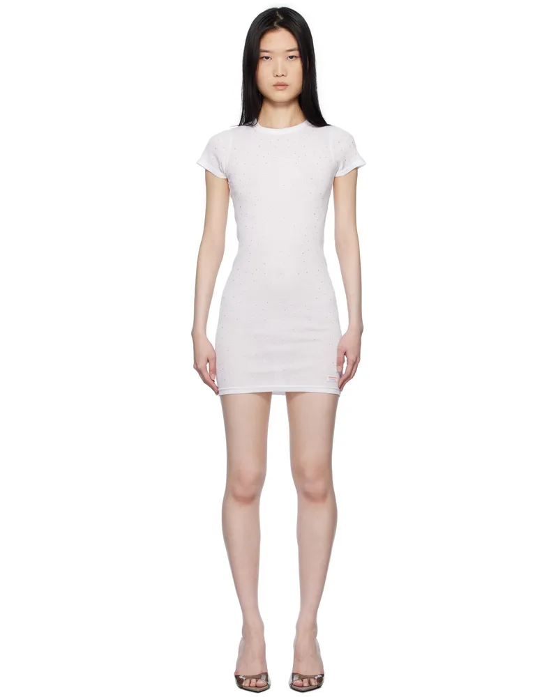 Alexander Wang White Crystal Hotfix Short Sleeve Loungewear Minidress White
