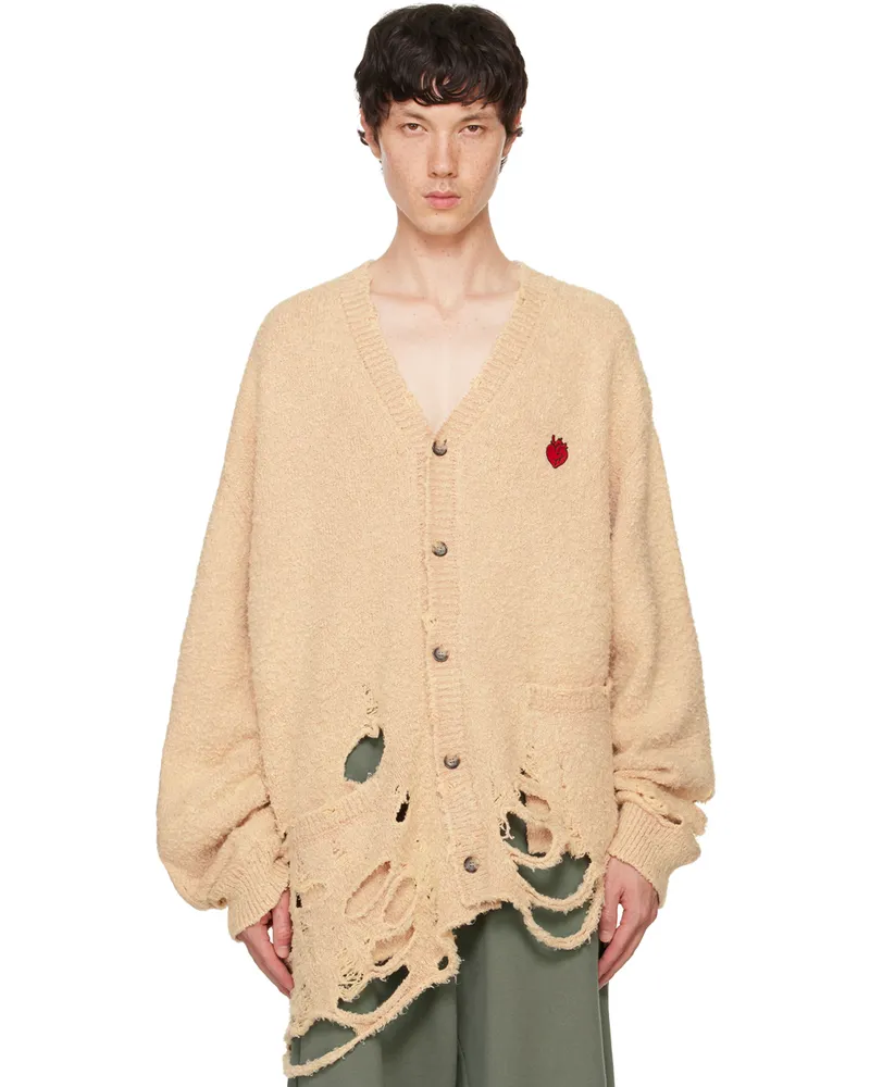 Doublet Beige Zombie Silhouette Knit Cardigan Beige