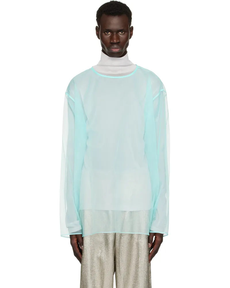 Dries van Noten Blue Sheer Crew Neck Top Turquoise