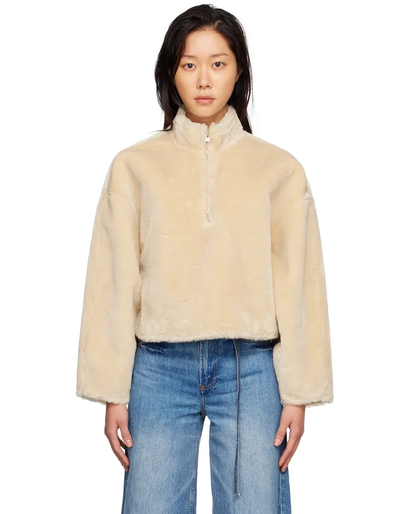 Frame Denim Beige Half-Zip Faux-Fur Sweater Taupe