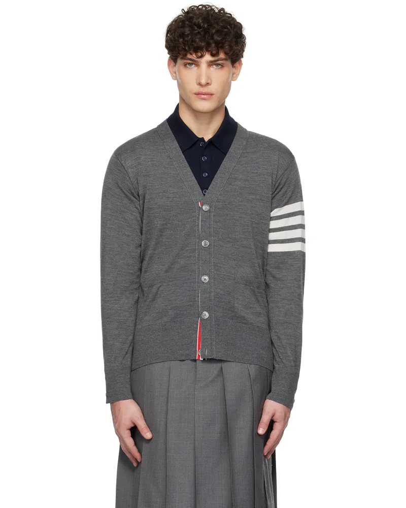 Thom Browne Gray Wool Classic V-Neck Cardigan 038