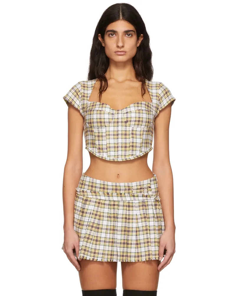 GUIZIO White Plaid Corset Top Yellow