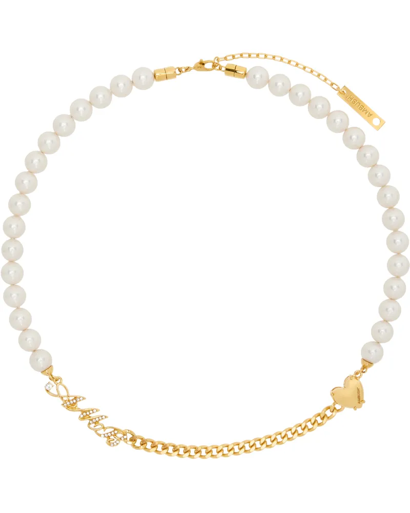 AMBUSH White & Gold Pearl Chain Mix Necklace Gold