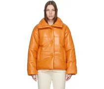 Orange Hide Puffer Vegan Leather Jacket