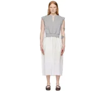 Gray & White Rolled Sleeve Midi Dress