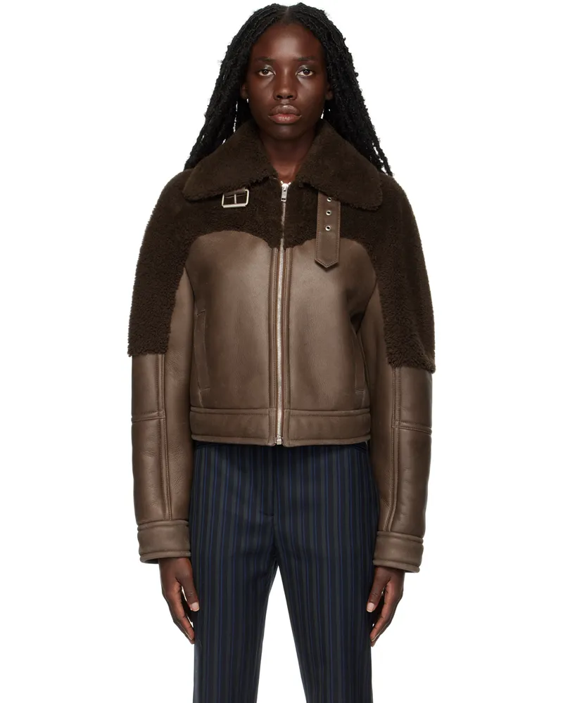 AMBUSH Brown Buckle Shearling Jacket Chestnut