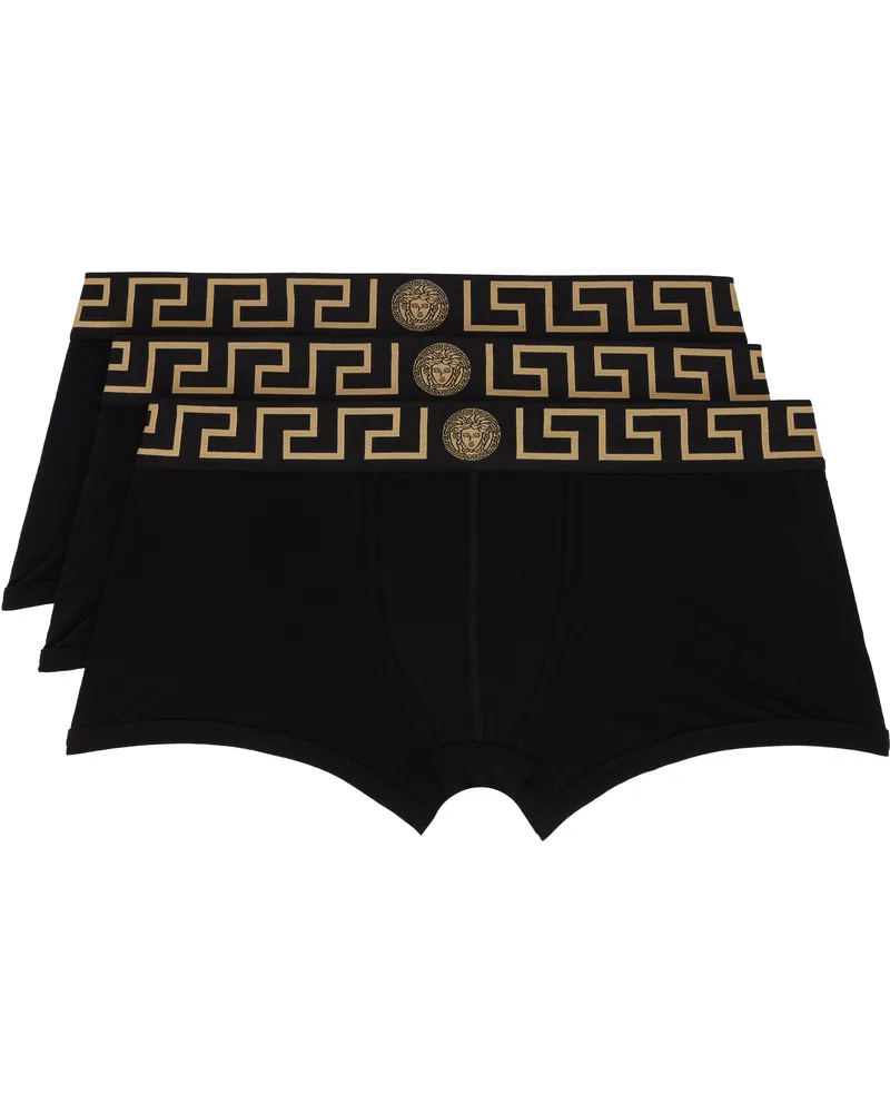 Versace Three-Pack Black Greca Border Boxer Briefs A80g-black