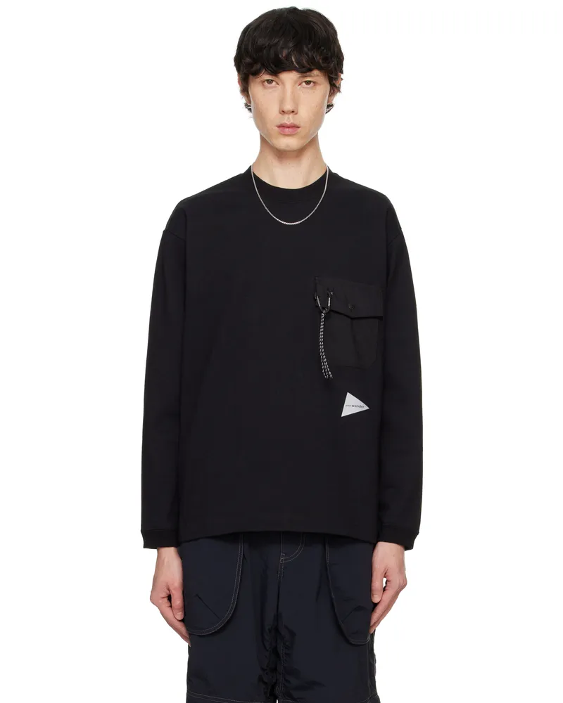 and wander Black Heavy Cotton Pocket LS T-shirt Black010