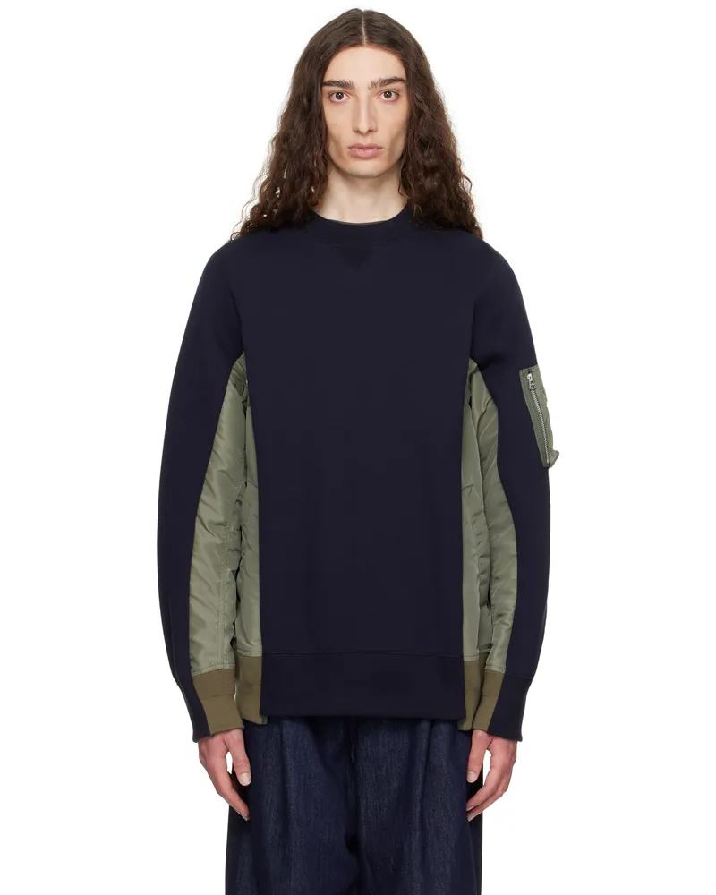 Sacai Navy & Khaki Sponge Sweat & Nylon Twill Sweatshirt 212