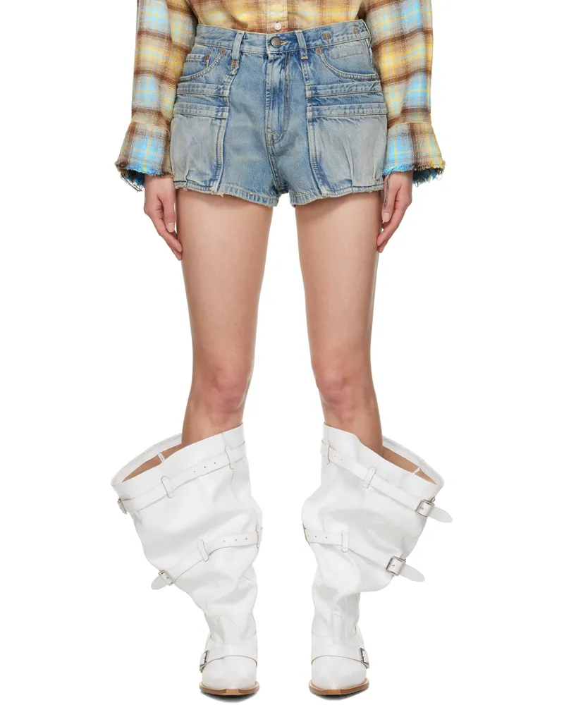 R13 Blue Loose D'Arcy Multi Pocket Denim Shorts Veiled