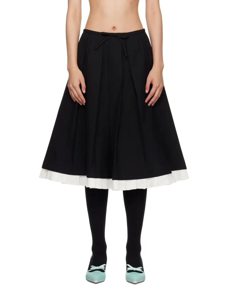 SHUSHU/TONG Black Ruffled Pleat Midi Skirt Ba100