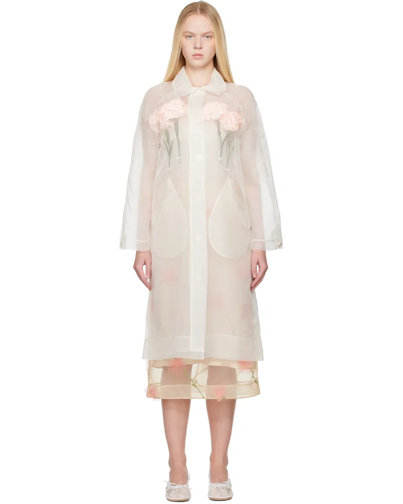 Simone Rocha Off-White Stuffed Carnation Car Coat Ivory