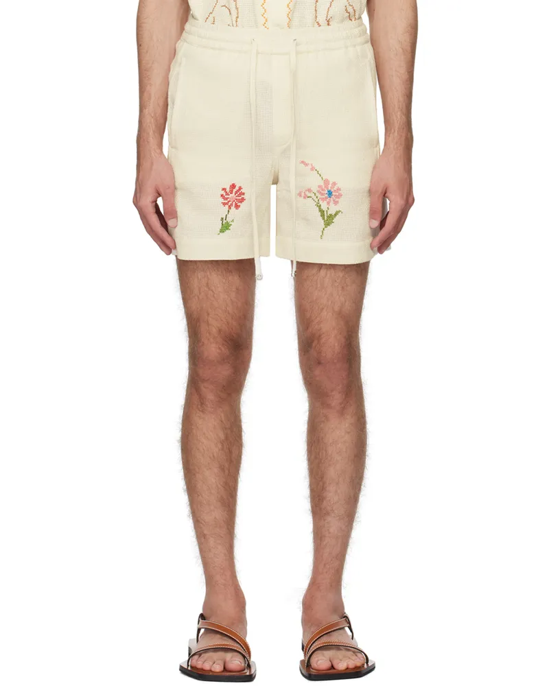 HARAGO Off-White Cross-Stitch Shorts Off