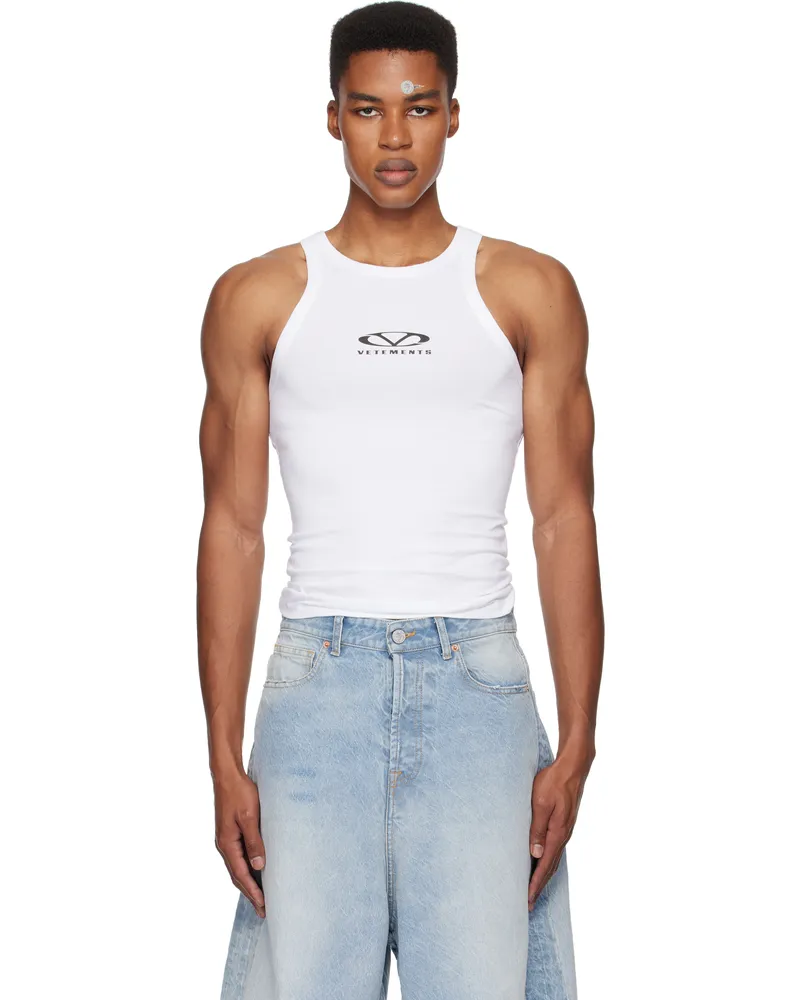 VETEMENTS White Oval Logo Tank Top White