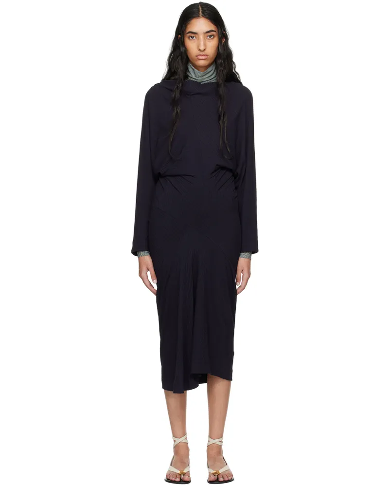 Dries van Noten Navy Ribbed Midi Dress 509