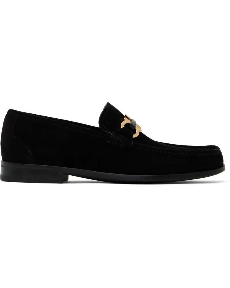 Ferragamo Black Gancini Ornament Loafers Nero