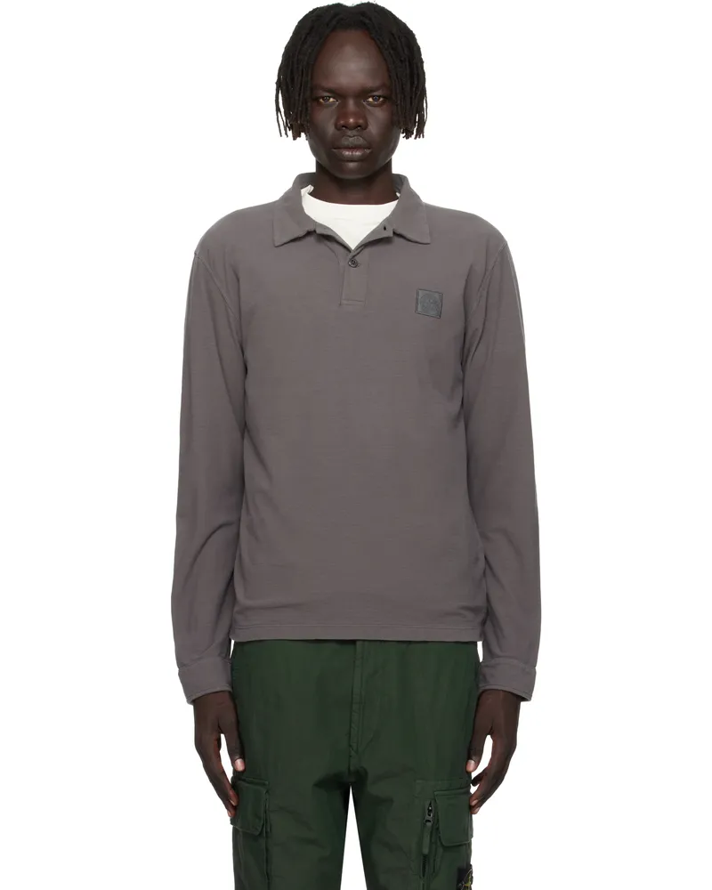 Stone Island Gray 2200011 Long Sleeve Cotton Jersey Polo V0067