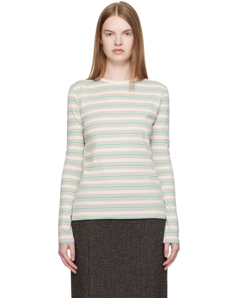 AURALEE Blue & Beige Gradient Stripe Jersey L/S T-shirt Fade