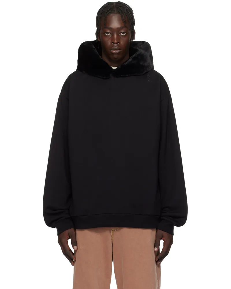 Marni Black Brushed Organic Cotton & Faux-Fur Hoodie 00n99