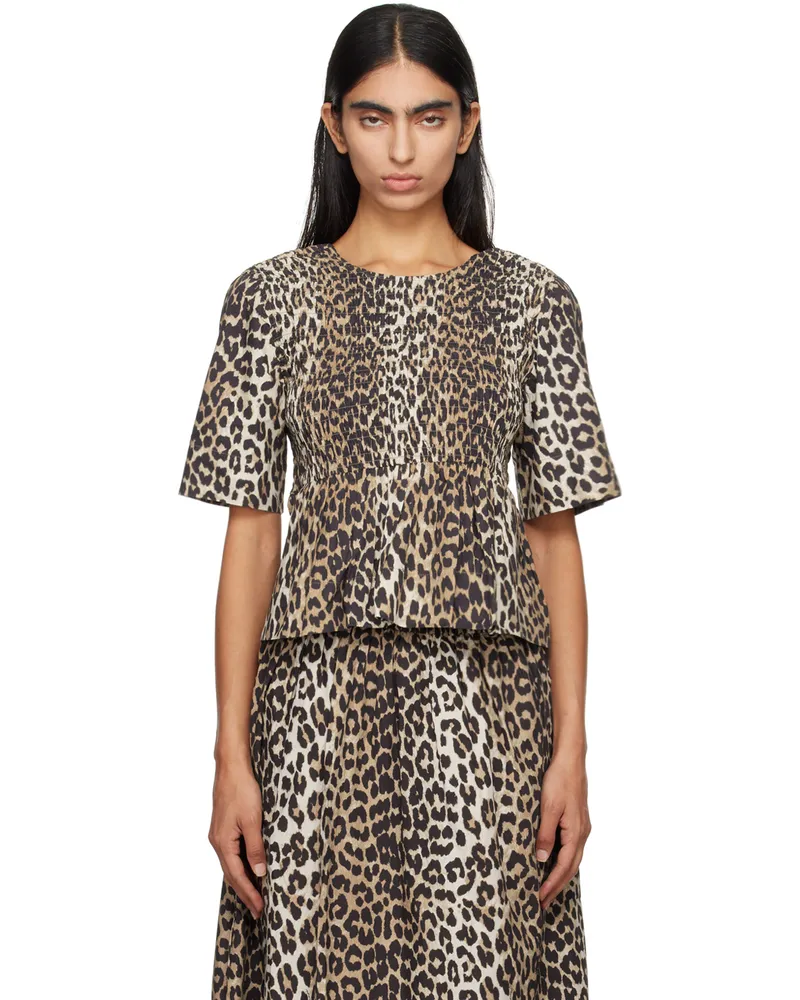 Ganni Black & Brown Open Back Smock Blouse 943