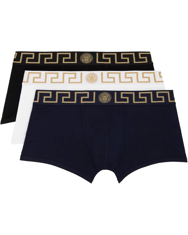 Versace Three-Pack Multicolor Greca Border Boxer Briefs A4345-black-blue-whi