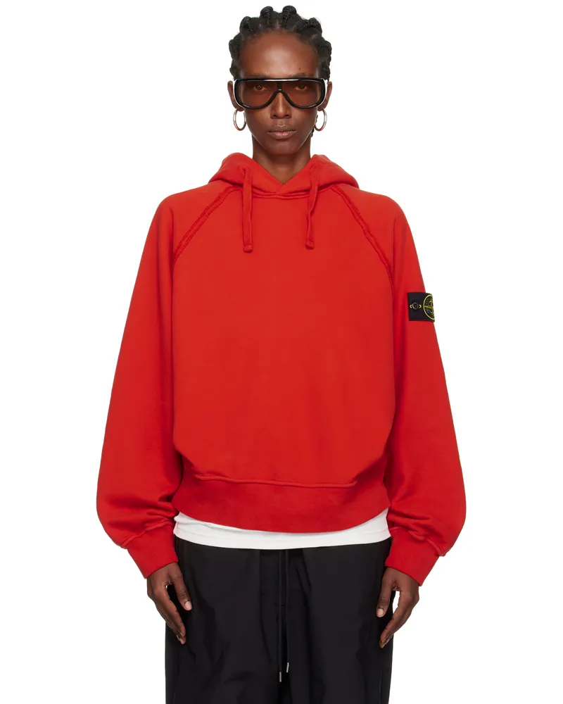 Stone Island Red 6100023 Brushed Organic Cotton Fleece Hoodie V0018