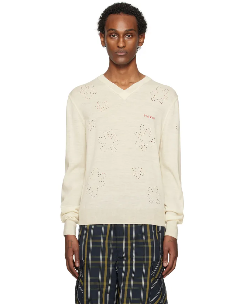 Marni Off-White V-Neck Sweater 00w03