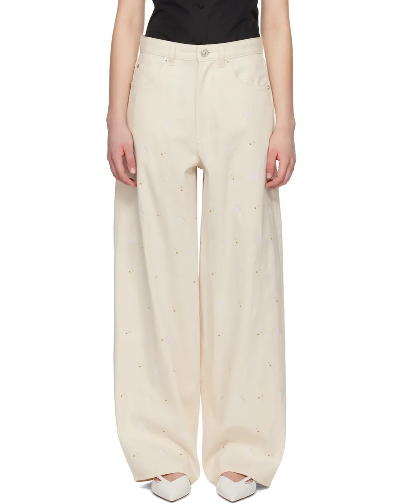 Marni Off-White Embroidered Light Denim Jeans Riw08