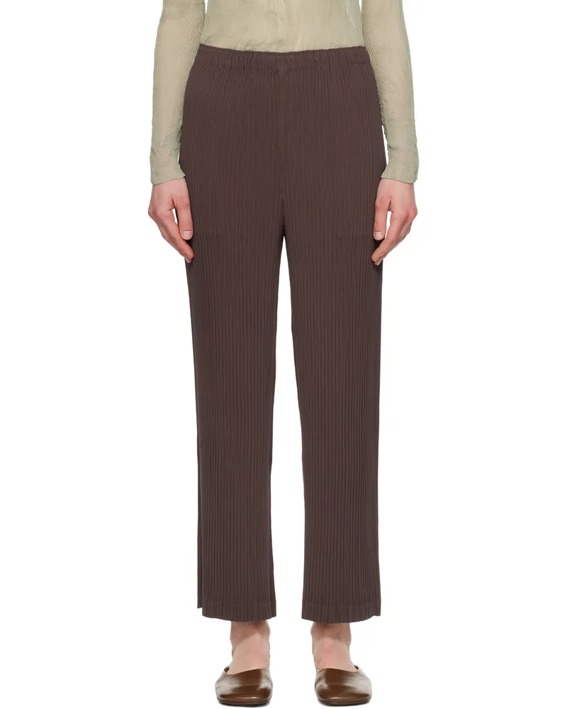 Issey Miyake Brown Hatching Pleats Trousers 89