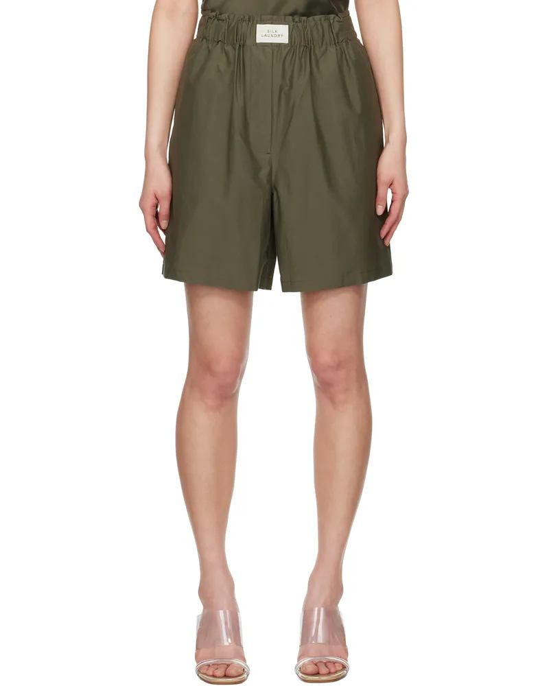 Silk Laundry Green Cotton Silk Boxer Shorts Pine