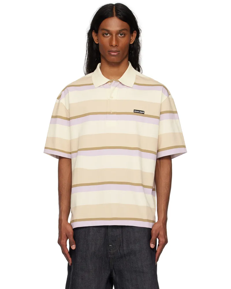 Kitsuné Beige & Off-White Striped SS Oversize Polo 0233