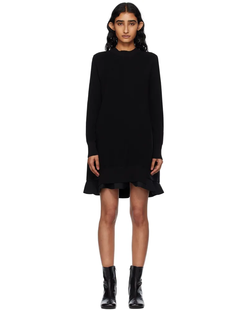 Sacai Black Suiting Mix Knit Minidress 001