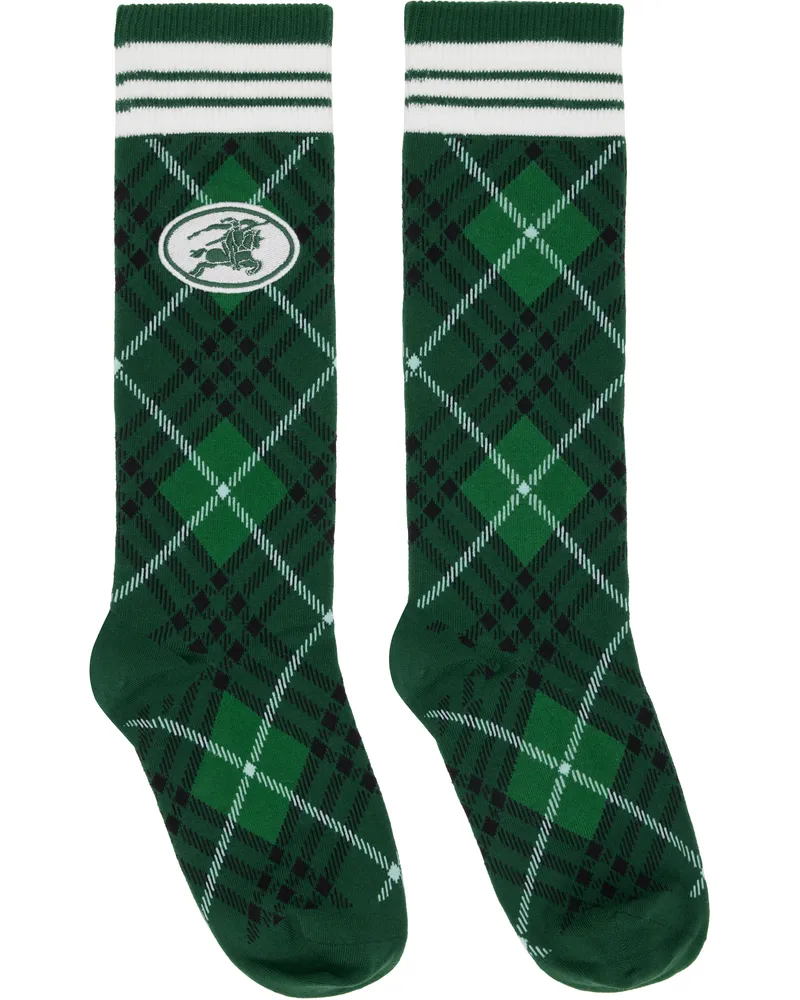 Burberry Green Argyle Check Stretch Cotton Blend Socks Green
