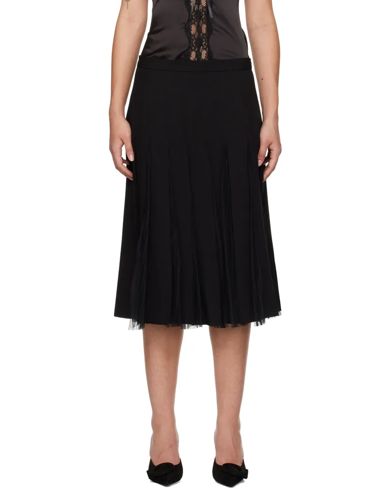 GUIZIO Black Gibson Chiffon Pleated Midi Skirt Black