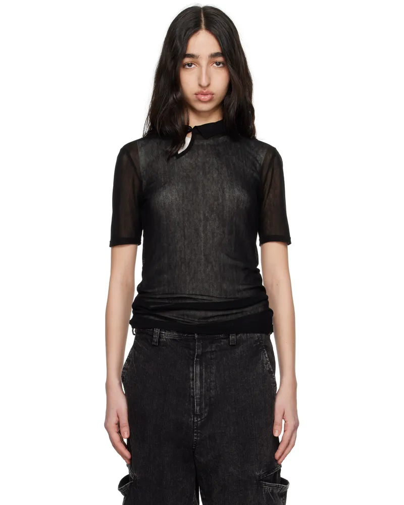 Yohji Yamamoto Black Cellulose Tulle Short Sleeve Diagonal Polo 1