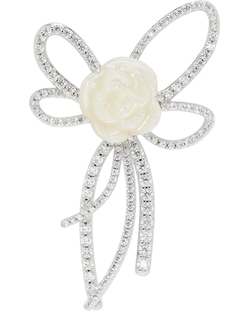 SHUSHU/TONG Silver YVMIN Edition Pearl Chain Bow Rose Single Earring Silver