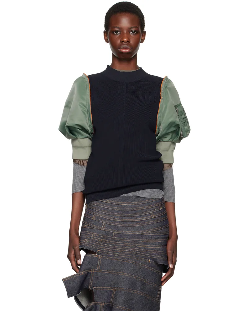 Sacai Navy & Khaki Paneled Sweater 263