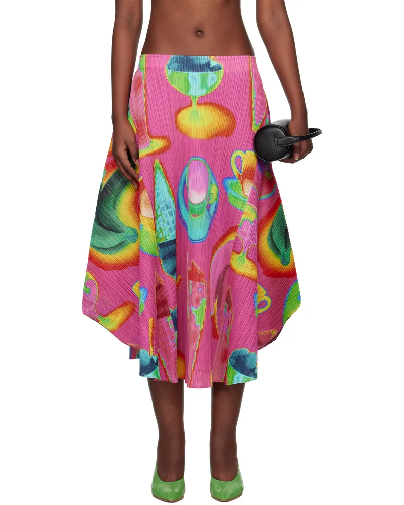 Issey Miyake Pink & Green Thermal Foods Midi Skirt 22