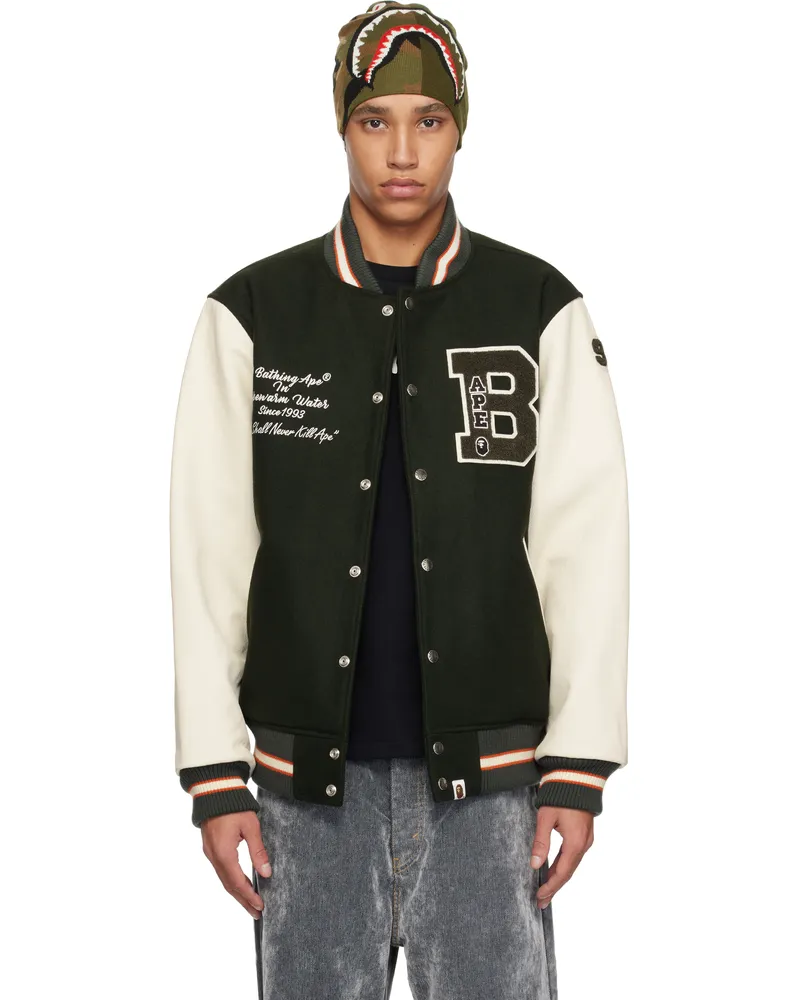 BAPE Green Bape Varsity Bomber Jacket Green