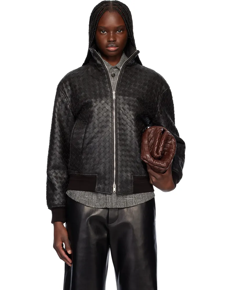 Bottega Veneta Brown Intrecciato Leather Jacket 2113