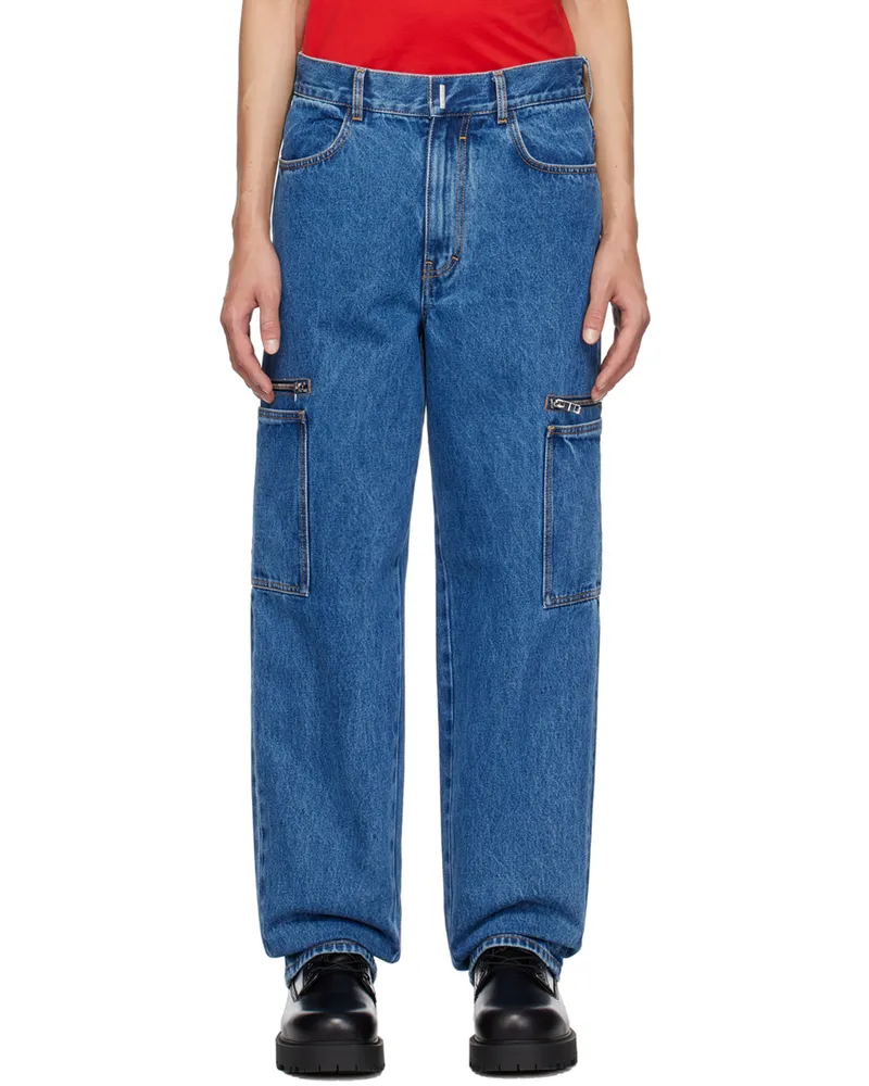 Givenchy Blue Marbled Denim Cargo Pants 415-indigo
