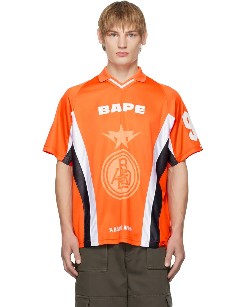 BAPE Orange Multi Logo Soccer Jersey T-shirt Orange