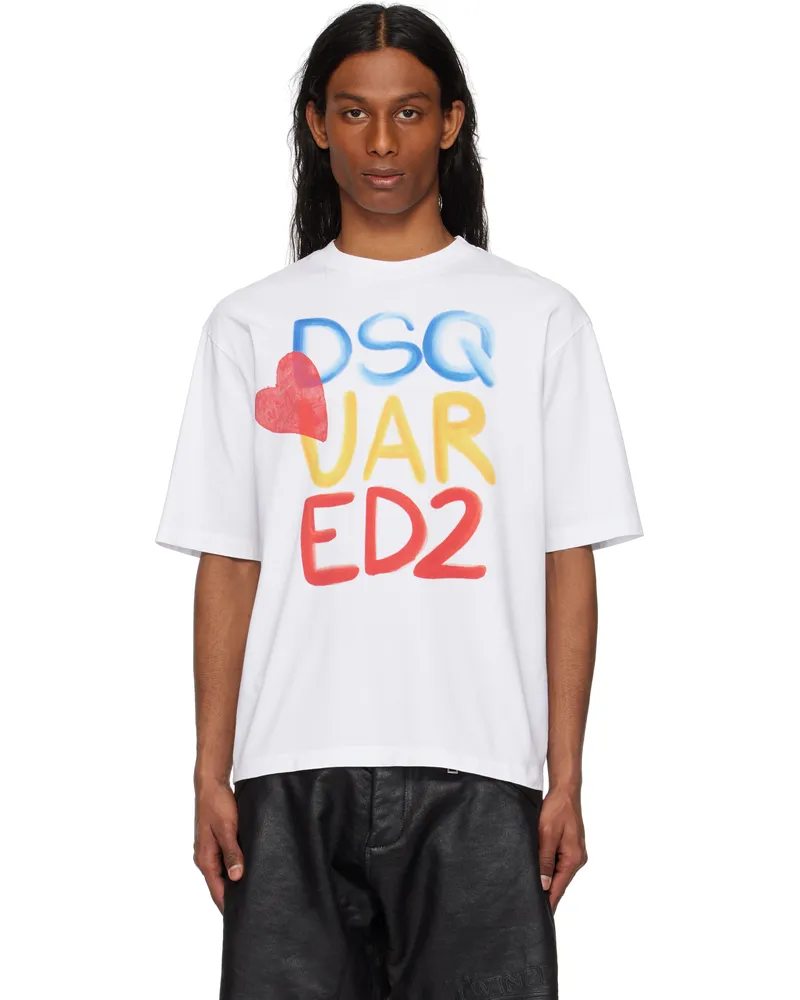 Dsquared2 White Summer Lovers Loose Fit Colourful Logo T-shirt White