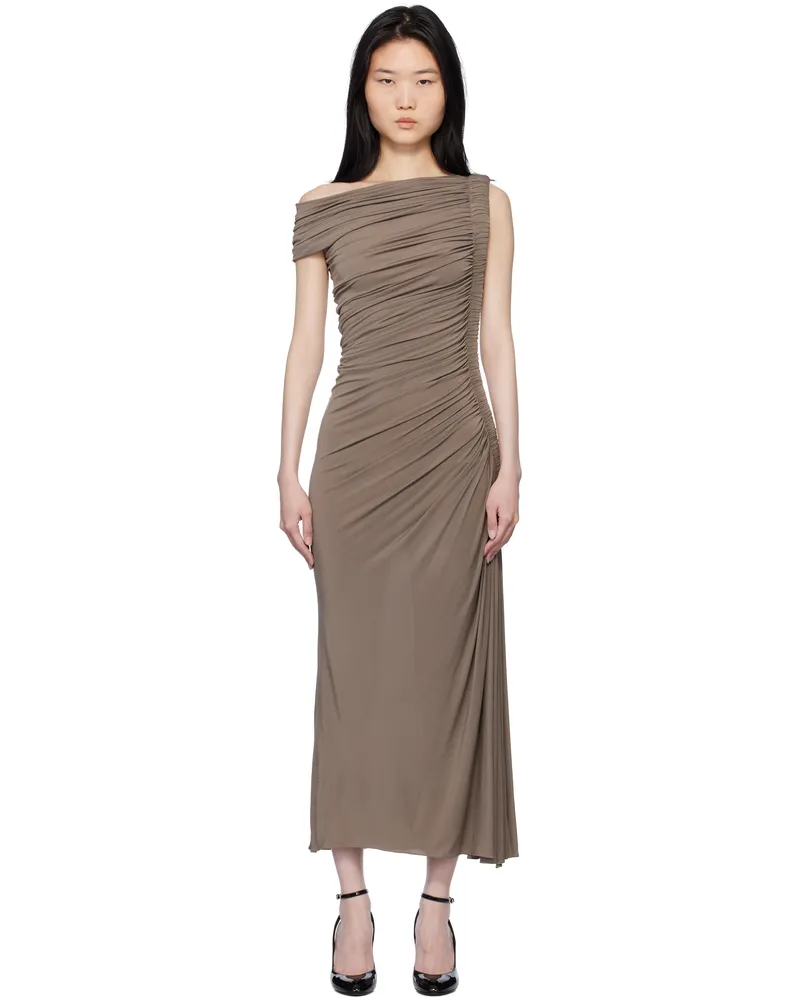 Alaïa Taupe Asymmetric Pipe Midi Dress 755
