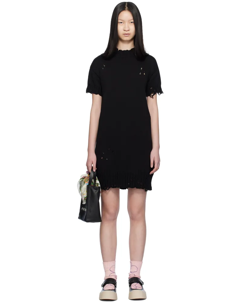 Marni Black Dishevelled Midi Dress 00n99
