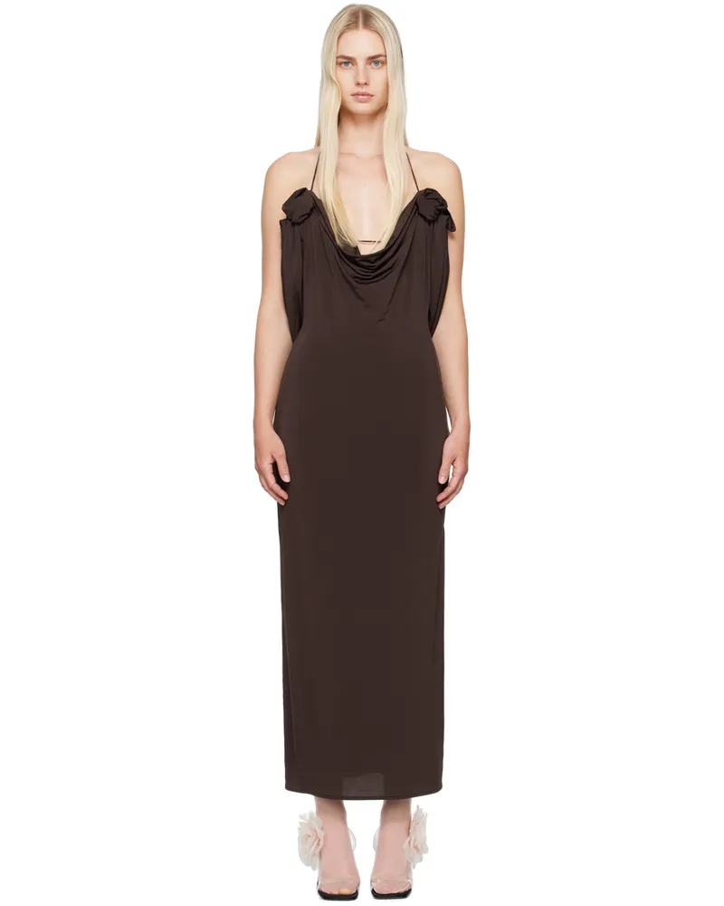 Magda Butrym Brown Cowl Neck Midi Dress Brown